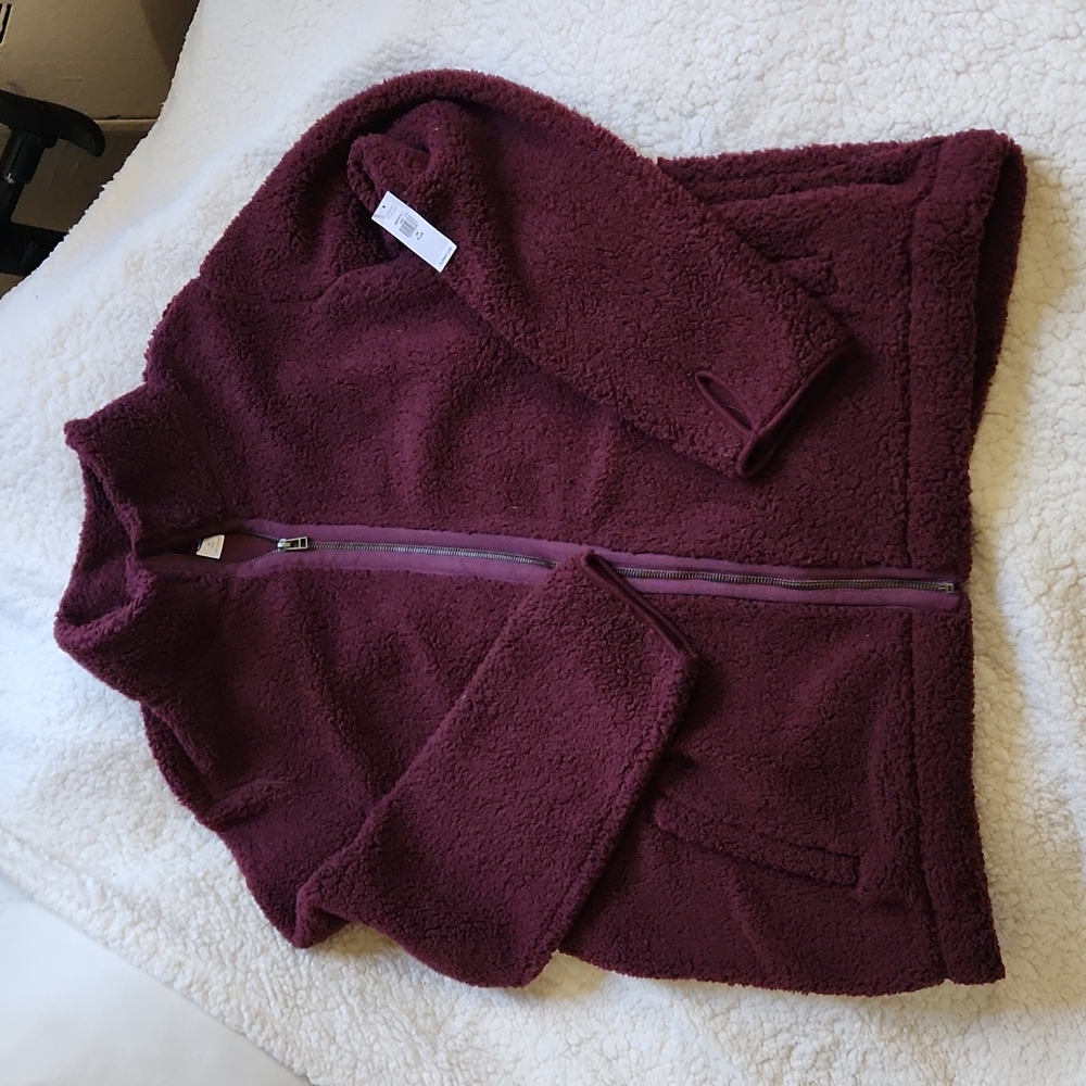Old Navy Cozy Teddy Sherpa Full Zip Jacket.  2X. Burgundy.